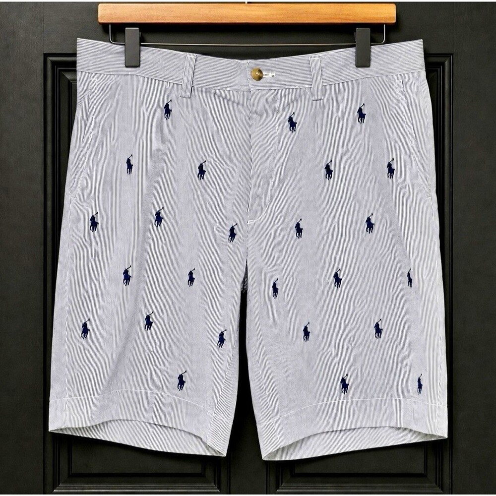Polo Ralph Lauren Men’s Seersucker Stripe Classic Fit 9in Chino Shorts Logo